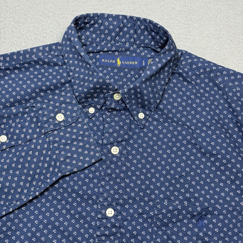 Ralph Lauren Classic Fit Floral Button Down Shirt Navy Mens Large Geometric